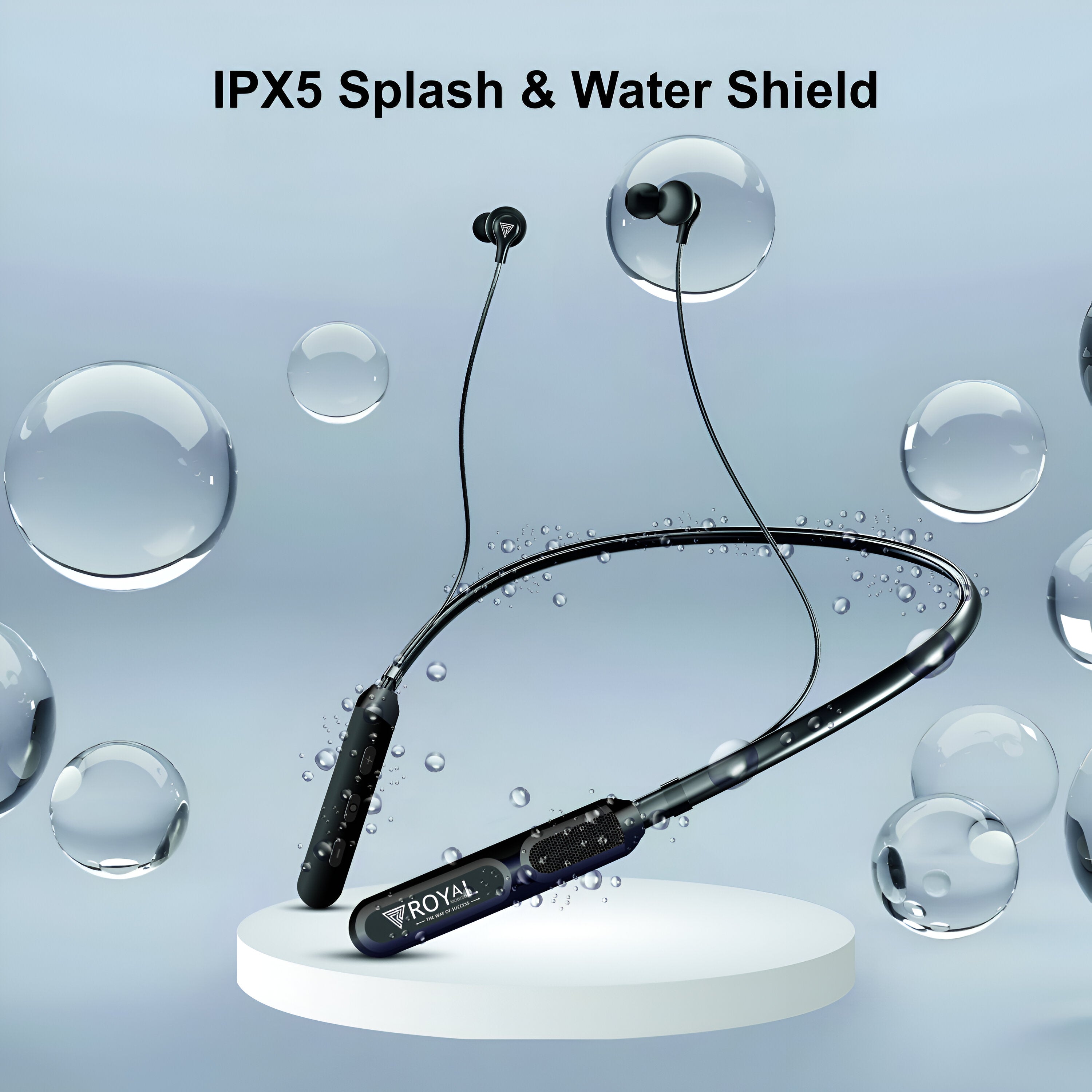 Royal Mobisol Stereo Wireless Neckband Bluetooth 5.1 | Type-C Charging | 300mAh Battery | 120 Hours Playback | Water & Dust Resistant | Exotic Bass