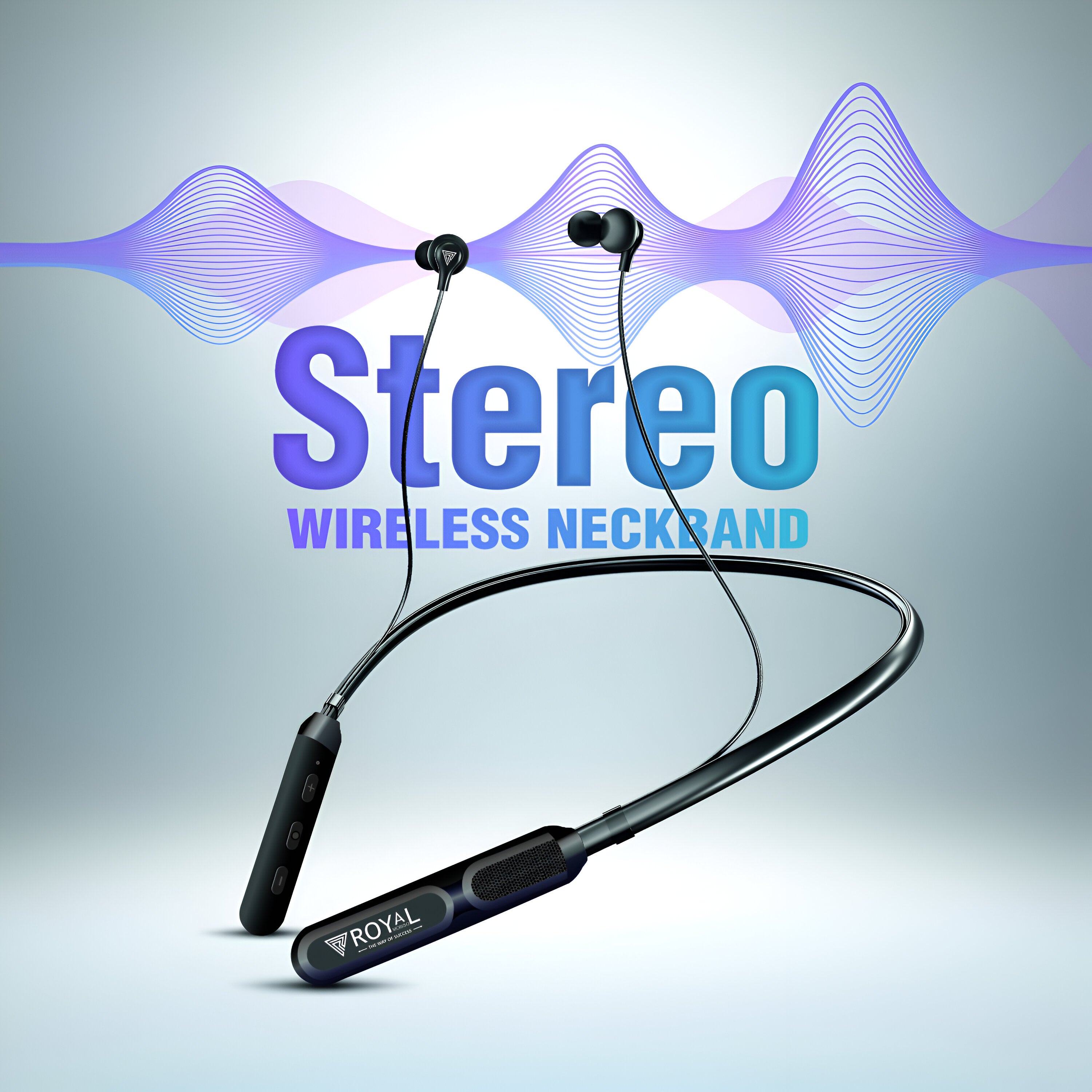 Royal Mobisol Stereo Wireless Neckband Bluetooth 5.1 | Type-C Charging | 300mAh Battery | 120 Hours Playback | Water & Dust Resistant | Jeily IC Chip | Enhanced Voice & Exotic Bass