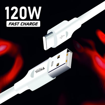 Royal Mobisol 120W Turbo Charging Cable | 6mm Ultra-Durable | 1m Length | Sync & Charge | High-Quality TPE