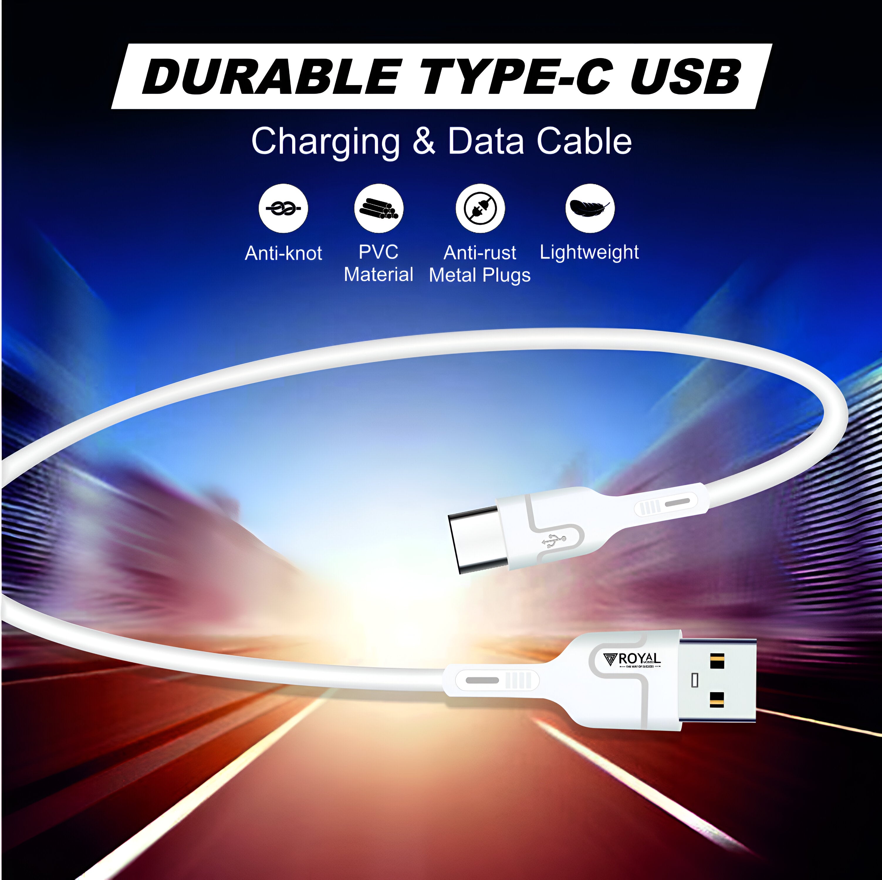 Royal Mobisol Type-C Data Cable | 33W Fast Charging | 1 Meter Length | Durable & High-Speed USB-C Charger Cable