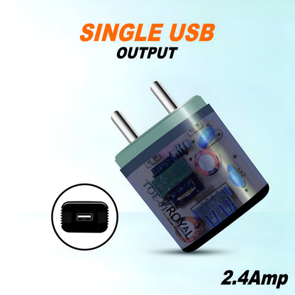 2.5A Fast Charging Single USB Charger (Android & Keypad Phones) - Transparent Design