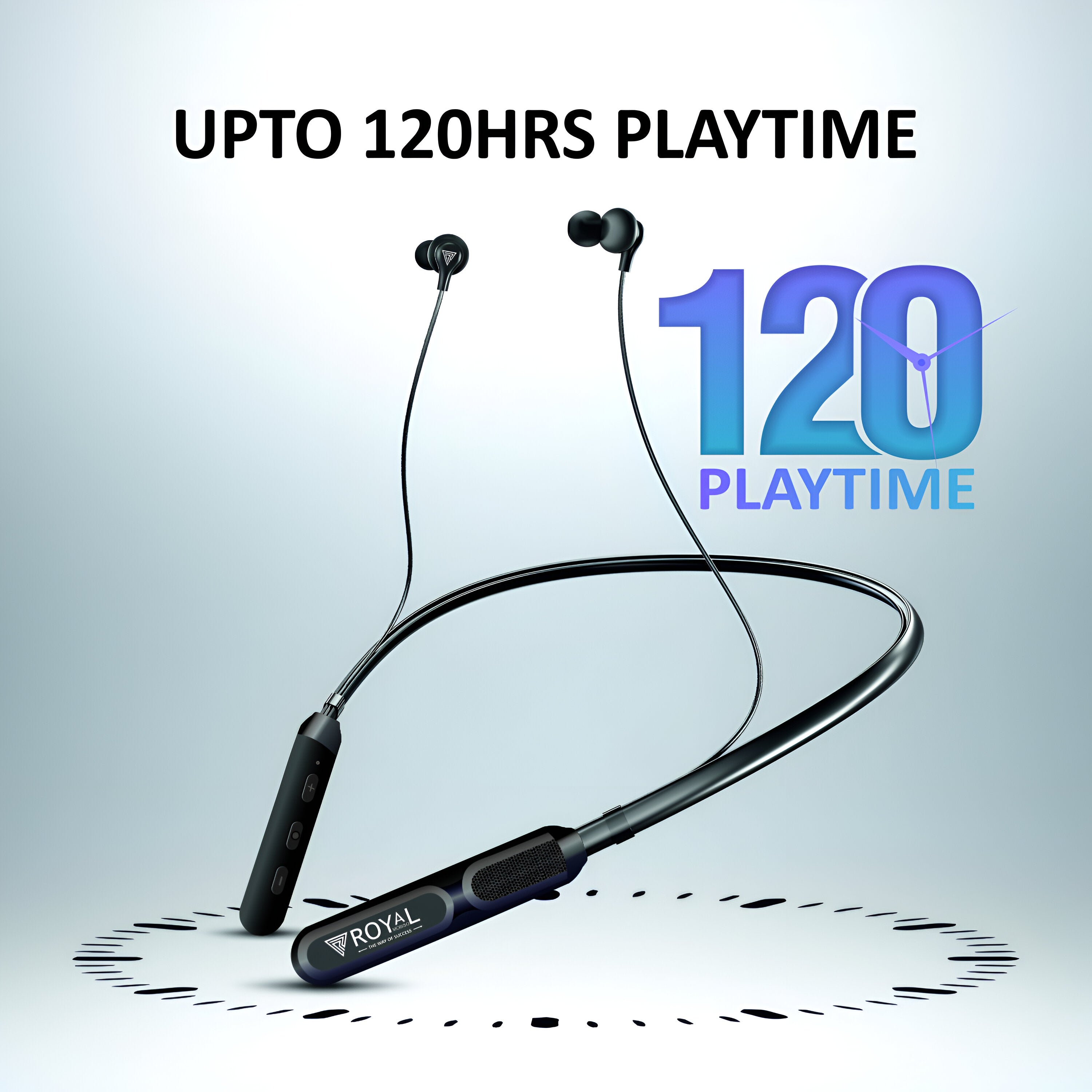 Royal Mobisol Stereo Wireless Neckband Bluetooth 5.1 | Type-C Charging | 300mAh Battery | 120 Hours Playback | Water & Dust Resistant | Jeily IC Chip | Enhanced Voice & Exotic Bass