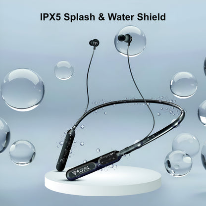 Royal Mobisol Stereo Wireless Neckband Bluetooth 5.1 | Type-C Charging | 300mAh Battery | 120 Hours Playback | Water & Dust Resistant | Jeily IC Chip | Enhanced Voice & Exotic Bass