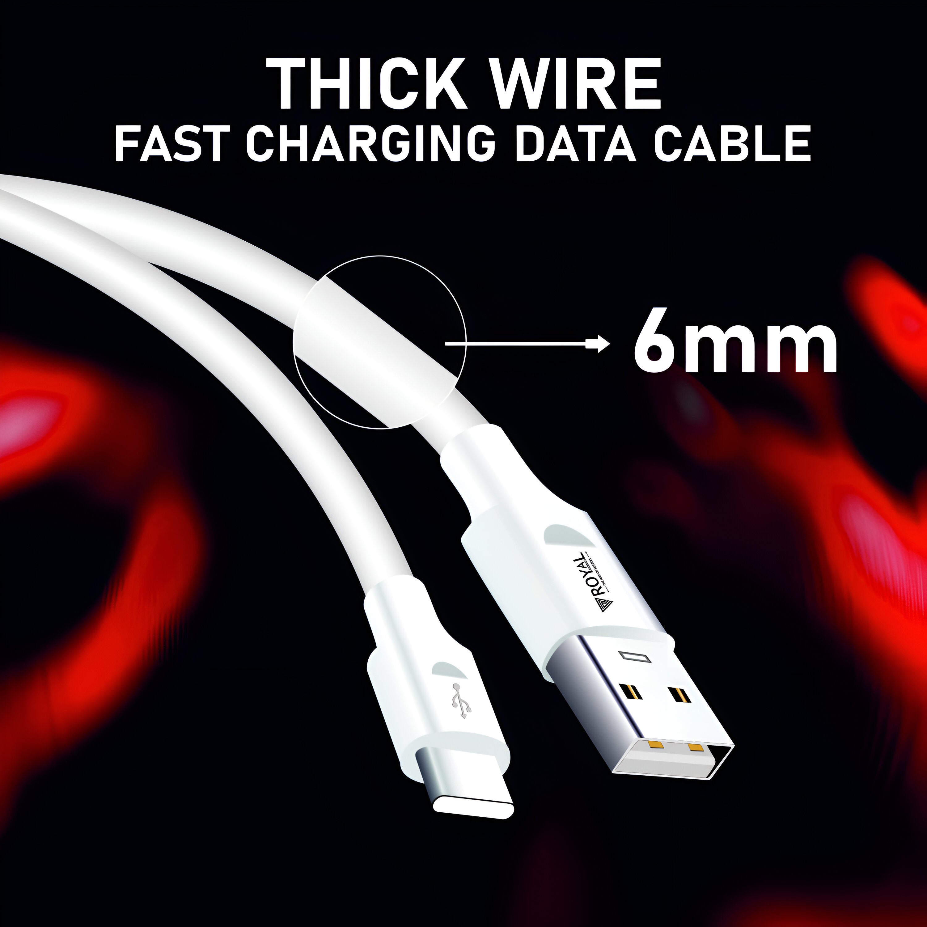 Royal Mobisol 120W Turbo Charging Cable | 6mm Ultra-Durable | 1m Length | Sync & Charge | High-Quality TPE