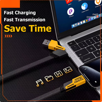 Royal Mobisol 4-in-1 Fast Charging Data Cable, 1 Meter, Type-C 65W Max, iOS 27W, Fast Data Sync, Multi-Device Charging Cable for Android & iPhone