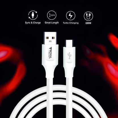 Royal Mobisol 120W Turbo Charging Cable | 6mm Ultra-Durable | 1m Length | Sync & Charge | High-Quality TPE