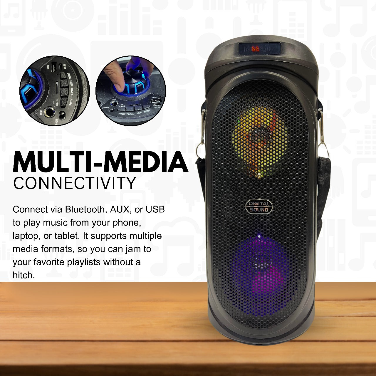 Royal Mobisol Party Speaker with Dynamic Bass, RGB Lights, Karaoke Mic, Bluetooth & Multi-Device Compatibility