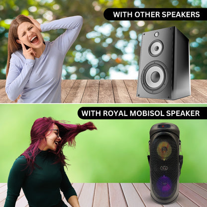 Royal Mobisol Party Speaker with Dynamic Bass, RGB Lights, Karaoke Mic, Bluetooth & Multi-Device Compatibility