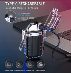 USB Type-C Rechargeable Plasma Arc Lighter with Super Bright LED Flashlight | Waterproof Windproof Electric Lighter | 3 Lighting Modes | Emergency Camping Torch - Image 2