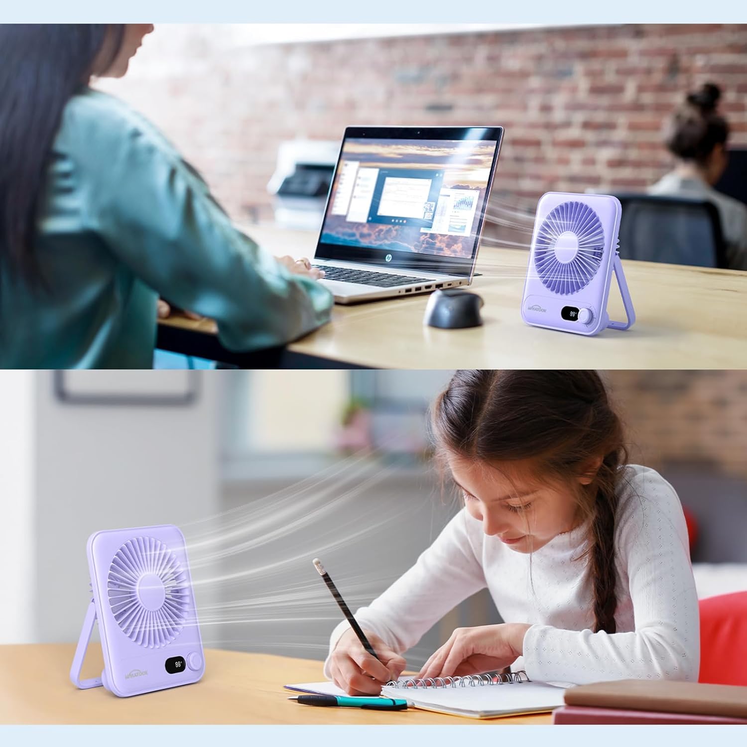 WHATOOK Record Fan Rechargeable Portable Desk Fan with 100-Speed Control, Digital Display & 180° Adjustable Stand – USB Powered Table Fan - Image 3