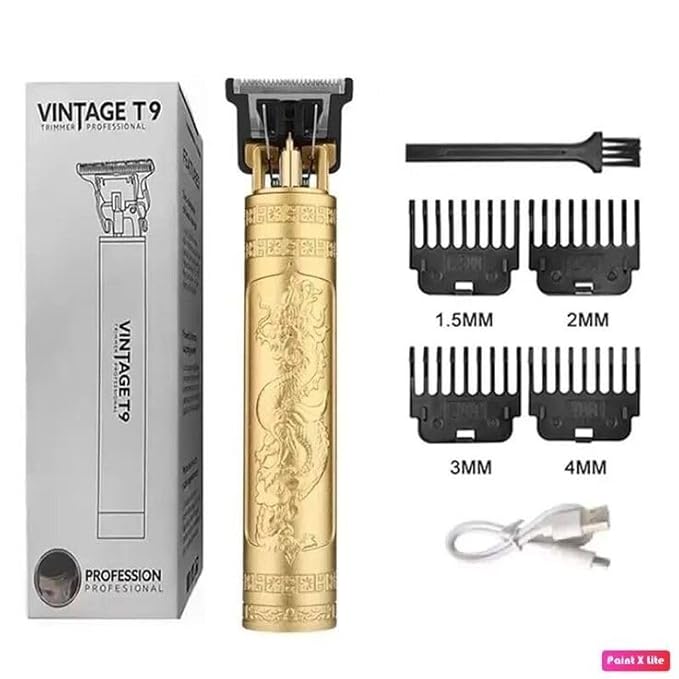 Vintage T9 Professional Cordless Hair Trimmer for Men, Rechargeable Beard & Hair Clipper with T-Blade, 4 Guide Combs & USB Charging - Image 3