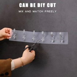 Transparent Self-Adhesive Wall Hook Strip | DIY Cuttable Multipurpose Hook Rack | Heavy Duty Waterproof Hooks | 3kg Load Capacity | No-Drill Wall Organizer - Image 3