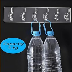 Transparent Self-Adhesive Wall Hook Strip | DIY Cuttable Multipurpose Hook Rack | Heavy Duty Waterproof Hooks | 3kg Load Capacity | No-Drill Wall Organizer - Image 4