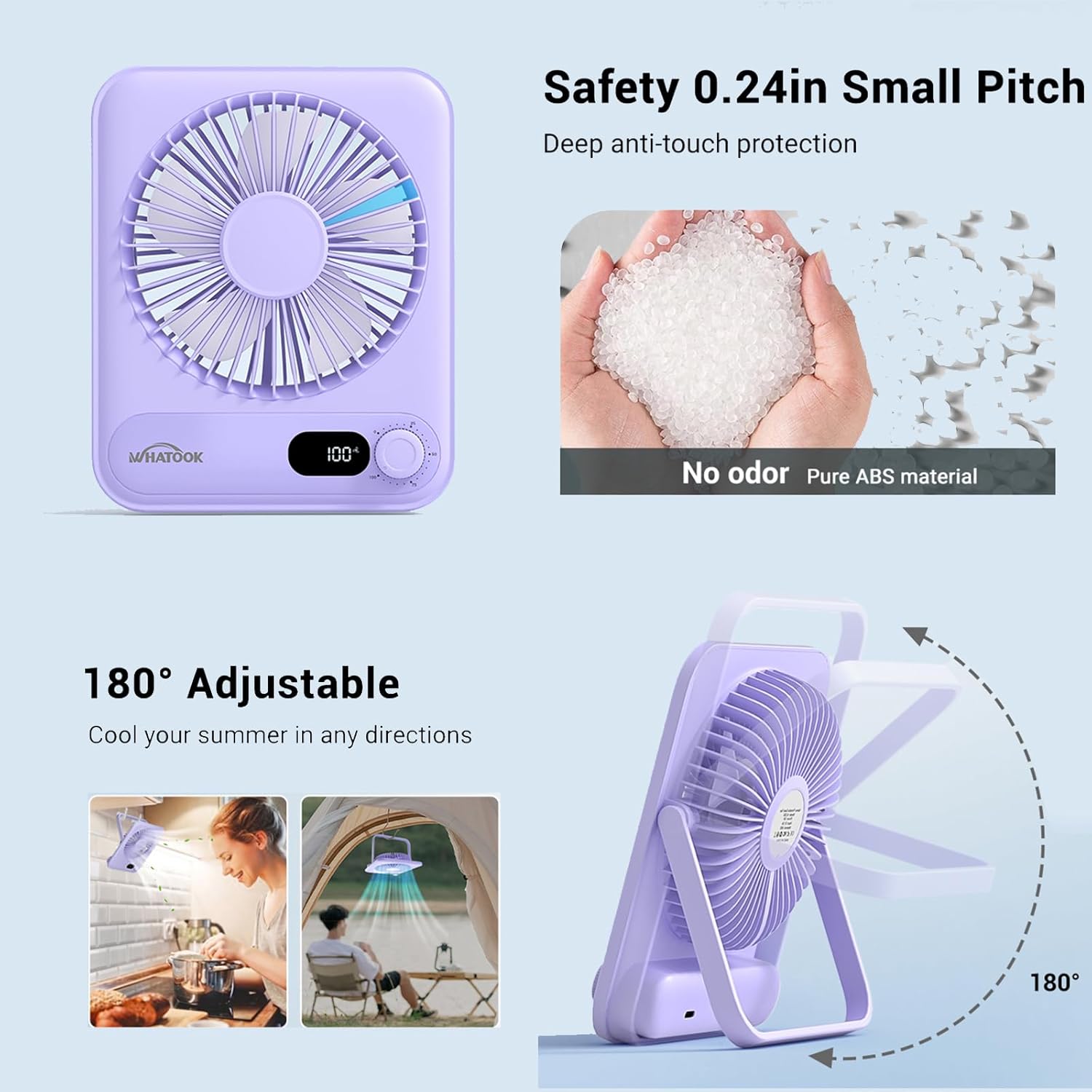 WHATOOK Record Fan Rechargeable Portable Desk Fan with 100-Speed Control, Digital Display & 180° Adjustable Stand – USB Powered Table Fan - Image 5