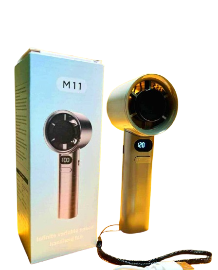 M11 Rechargeable Handheld Turbo Fan with Digital Display, Infinite Variable Speed Control & USB Charging – Portable High-Speed Cooling Fan