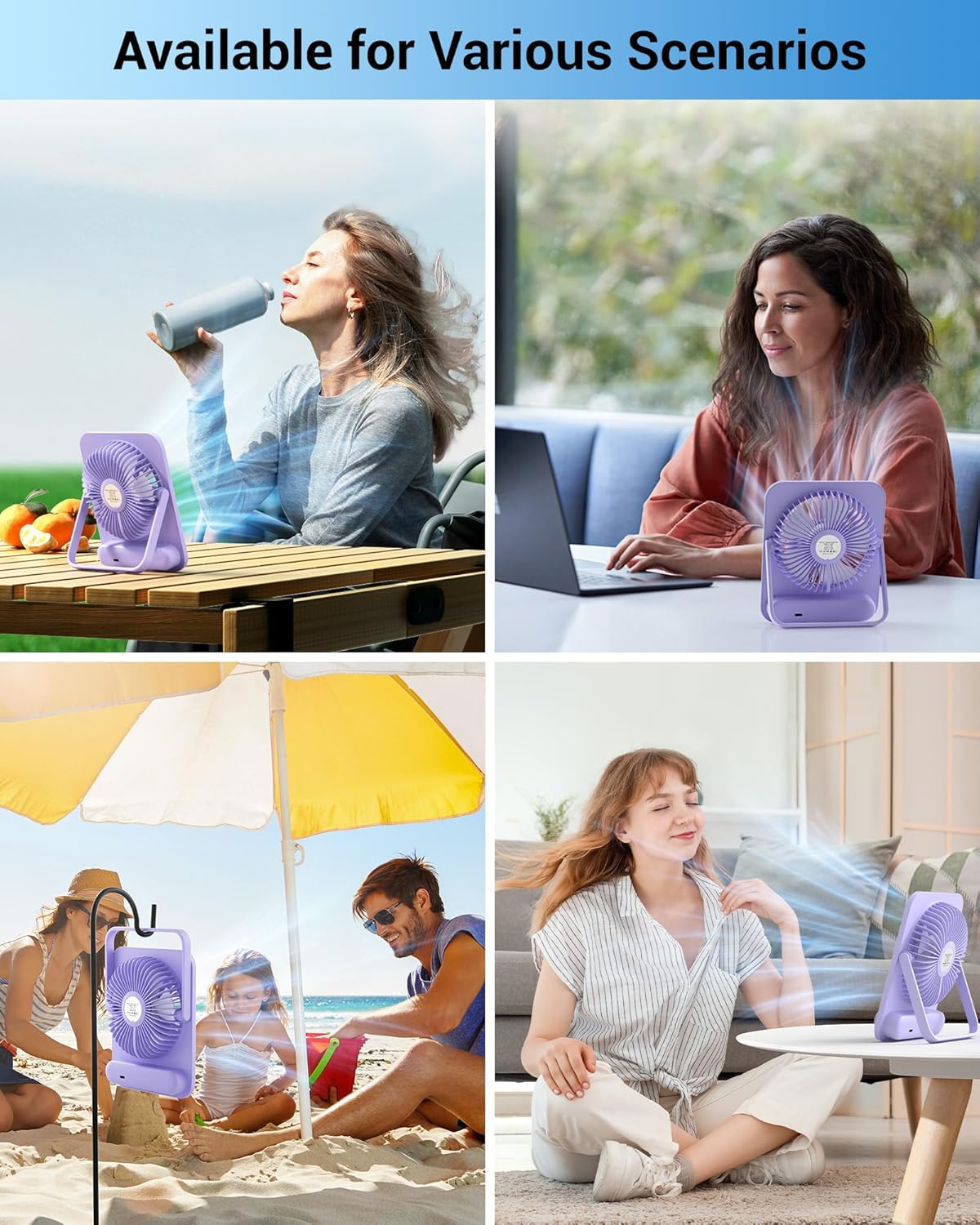WHATOOK Record Fan Rechargeable Portable Desk Fan with 100-Speed Control, Digital Display & 180° Adjustable Stand – USB Powered Table Fan - Image 6